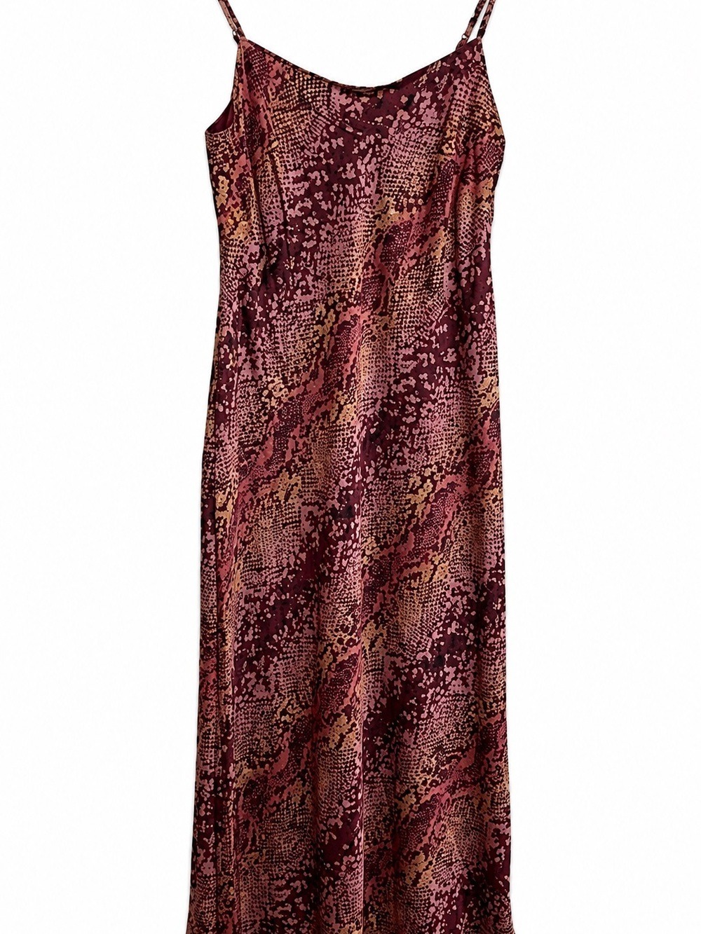 London Times silky maxi dress spaghetti straps croc prints pink red boho size 2